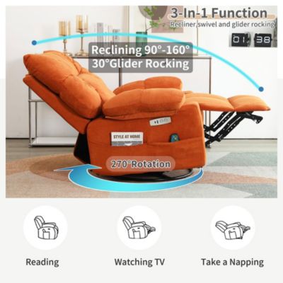 Swivel Power Recliner, Rocking Glider Chair with Massage & Heat