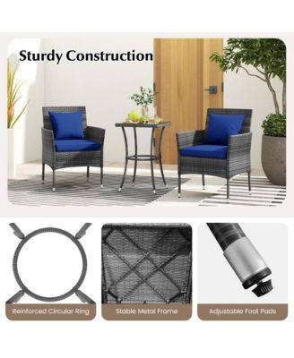 3 PCS Patio Furniture Set witn Cushioned Patio Chairs & Tempered Glass Coffee Table