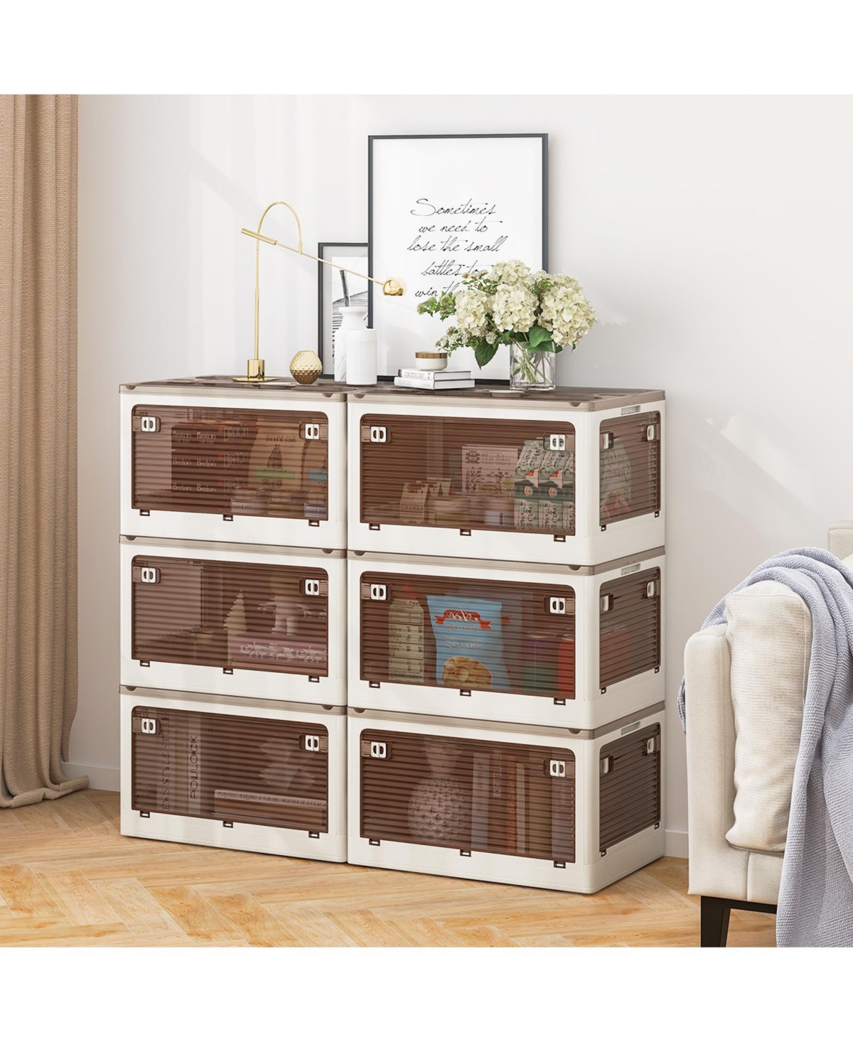 3-Pack Modular Stackable Storage Boxes with 5 Opening Ways – Lidded Bins for Clothes, Toys, Kitchen or Garage Use