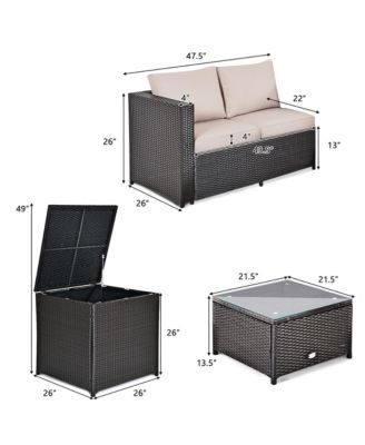 4PCS Outdoor Patio Rattan Furniture Set Cushioned Loveseat Storage Table