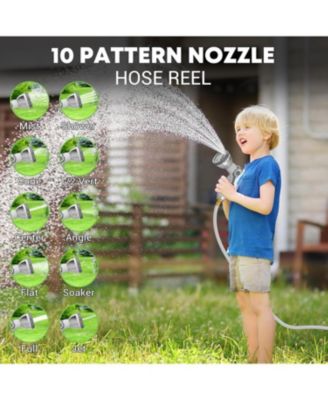 Retractable Garden Hose Reel, 1/2 in x 130 ft Wall Mounted Garden Hose Reel, with 10 Pattern Nozzle, Any Length Lock, Slow Return System, 180°Swivel Bracket