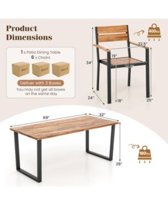 7 Piece Patio Dining Set 69'' Rectangle Table w/ 6 Stackable Chairs