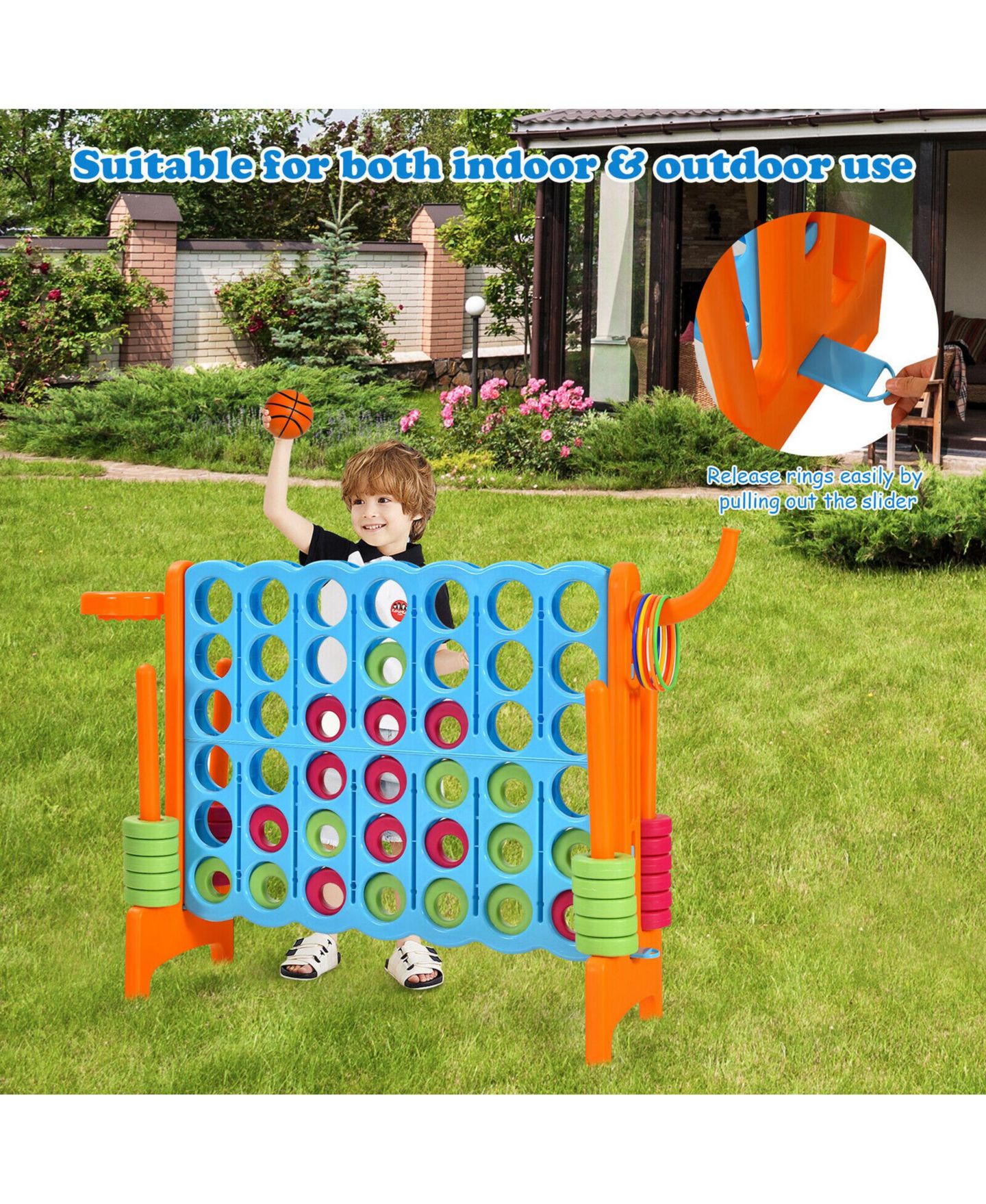 Детские игрушки Gymax 2.5Ft 4-to-Score Giant Game Set Basketball Hoop Ring Game Indoor and Outdoor, цвет: Оранжевый — фото 6