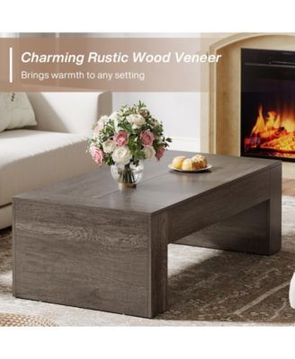 51-Inch Rectangular Coffee Table for Living Room, Farmhouse Accent Center Cocktail Table with Thickened Wooden Base, Easy Assembly,Grey