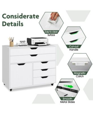 Vertical 5-Drawer Mobile Chest with Door and 5 Casters – Modern Storage Cabinet for Bedroom or Office