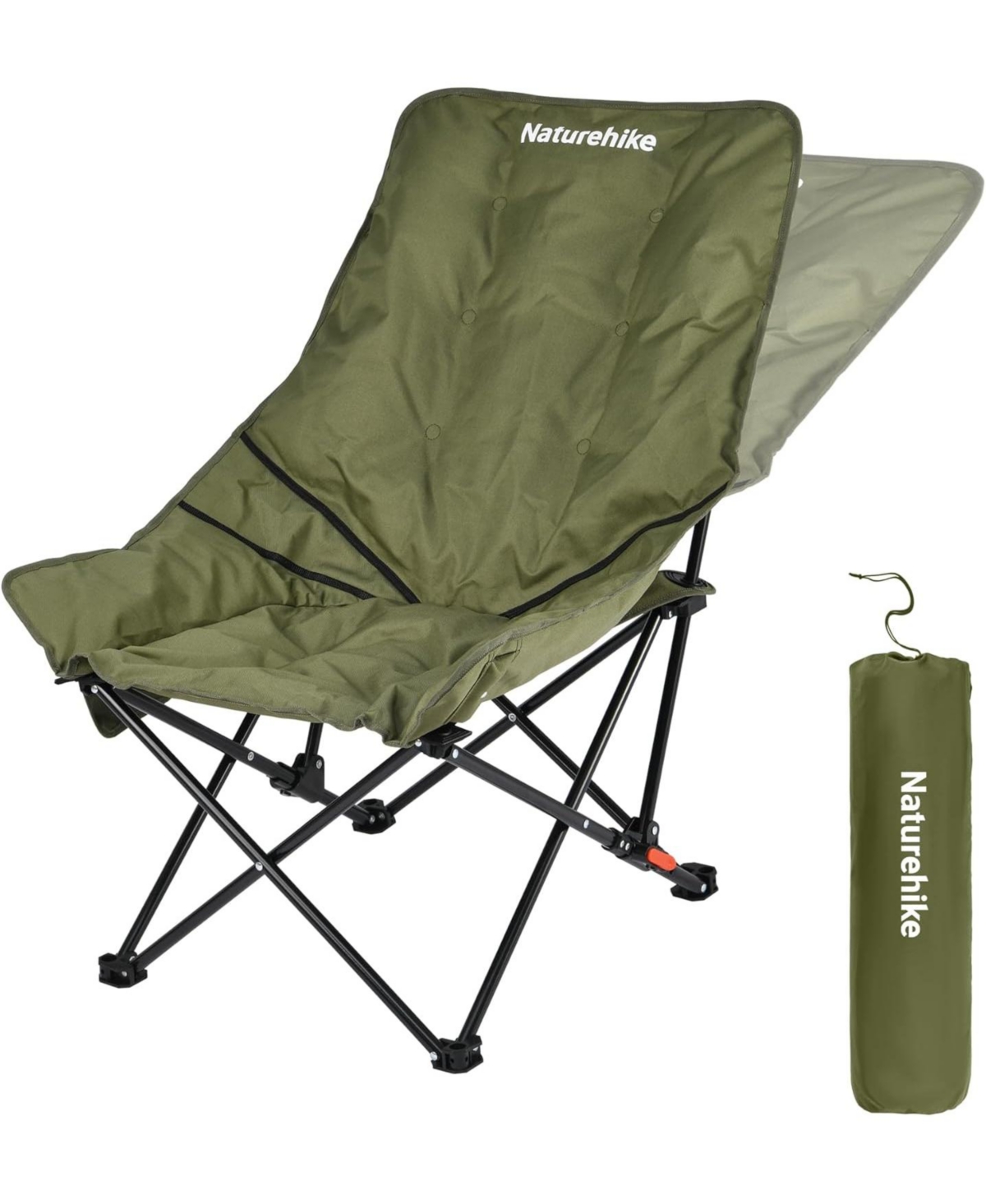 Seastar Padded Camping Chair, Oversized 2-Position Adjustable Folding Chair, Portable Camp Chair with Side Pocket & Carry Bag - Green