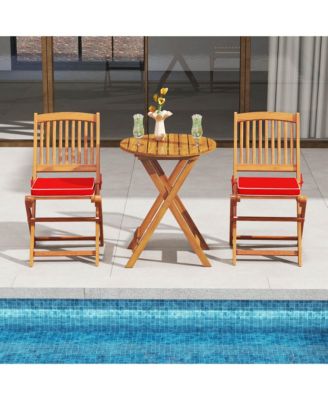 Outdoor Folding Chairs Set of 4 Acacia Wood High-Back Chair with Seat Cushions