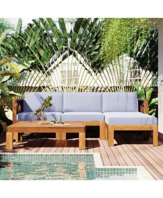 Outdoor Wood 5-Piece Sectional Sofa Seating Group Set with Cushions