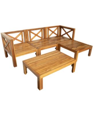 Outdoor Wood 5-Piece Sectional Sofa Seating Group Set with Cushions