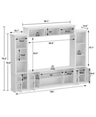 TV stand with top, left and right cabinets, multi-purpose media wooden console, entertainment center with tempered glass