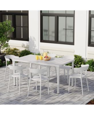 7-Piece Outdoor Metal Rectangle Patio Dining Table Set With Stackable Plastic Dining Chairs For 6