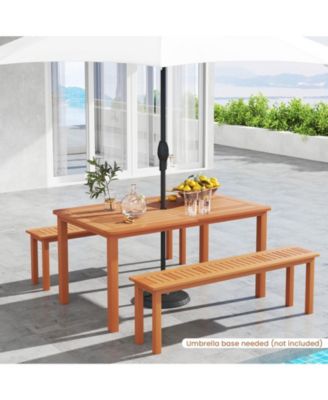 Patio Outdoor Solid Wood Dining Table with Umbrella Hole – Seats 6 for Backyard, Deck, or Garden
