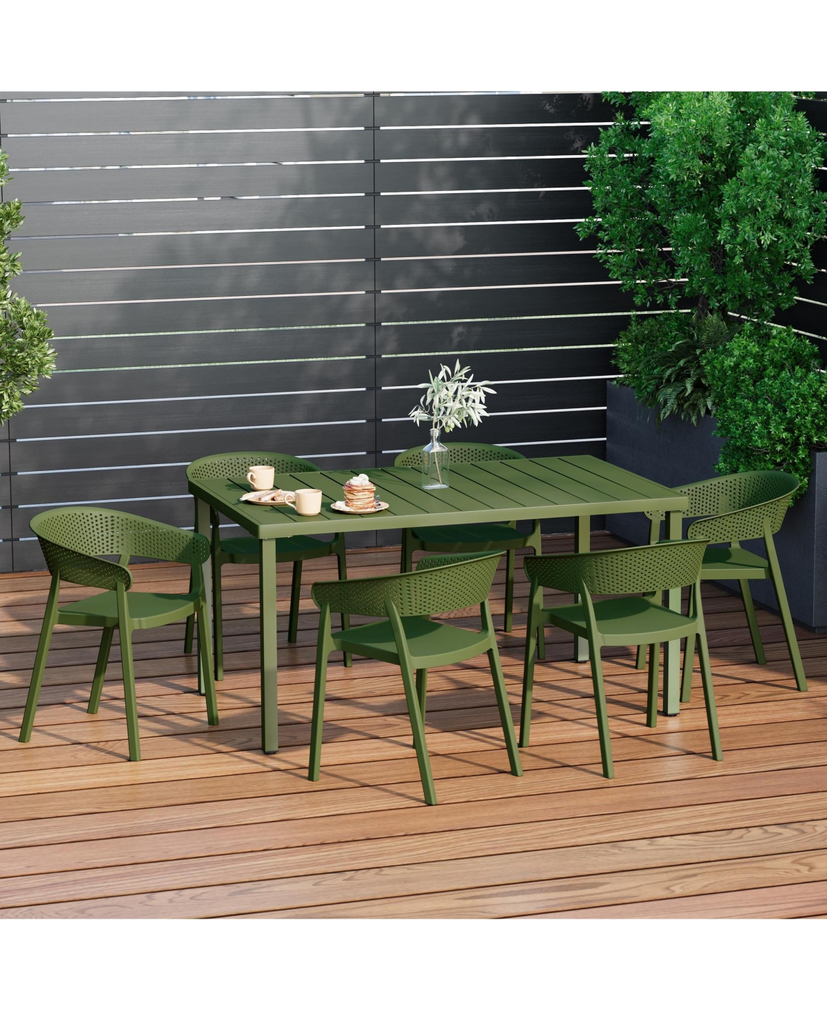 7-Piece Outdoor Metal Rectangle Patio Dining Table Set With Stackable Chairs