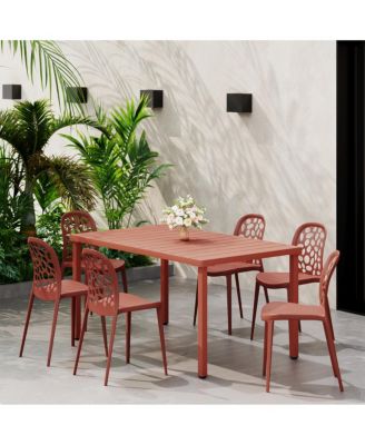 7-Piece Outdoor Metal Rectangle Patio Dining Table Set With Stackable Patio Dining Side Chairs