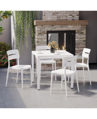 5-Piece Outdoor Metal Frame Dining Table Patio Set with Stackable Patio Dining Chairs