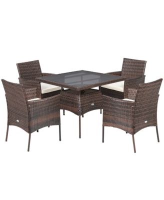 5PCS Rattan Patio Dining Table Set Outdoor Furniture Set w/ 4 Seat Cushions