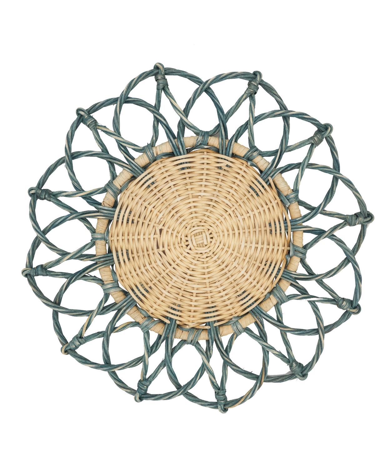 Saro Lifestyle Spiral Rattan Placemats, 15" Round In Turquoise