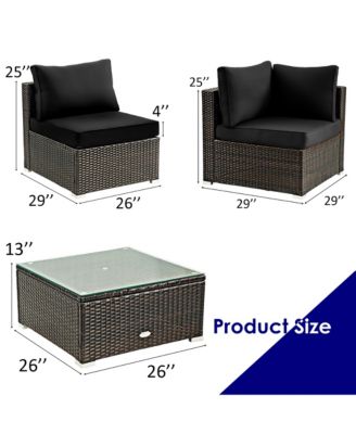 5PCS Patio Rattan Furniture Set Cushioned Sofa Chair Coffee Table