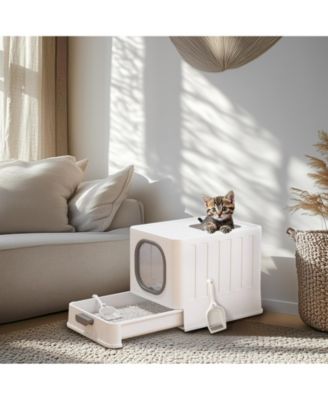 Drawer Cat Litter Box With Anti-Splash Front Entry & Scoop