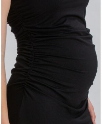 Maternity Sleeveless Side-Ruched Blossom Maxi Split Dress