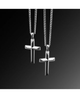 Men's Silver Cross Pendant Necklace with 21" Curb Chain