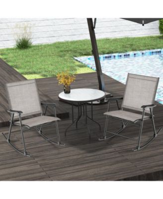 Folding Rocking Chair with Breathable Seat Fabric Set of 2