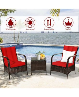 3 PCS Patio Rattan Furniture Set Coffee Table & 2 Rattan Chair