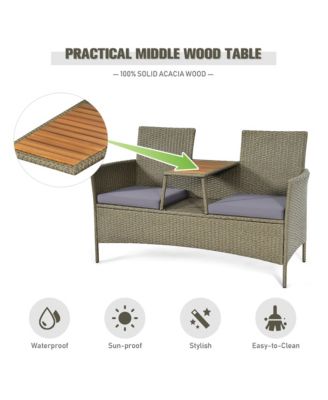 2-Person Patio Rattan Conversation Furniture Set Loveseat Coffee Table