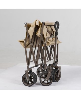 Collapsible Beach Wagon with Big Wheels, Utility Foldable Grocery Cart Heavy Duty, Portable Folding Wagon Cart with Wheel for Camping