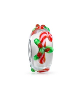 Christmas Charm Bead Candy Cane Peppermint Murano Glass