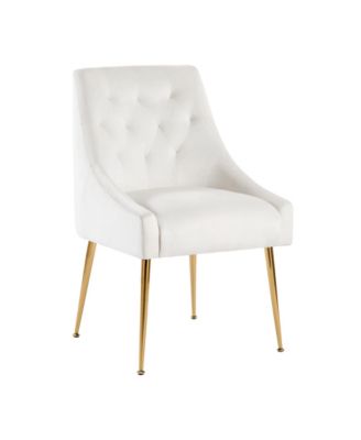 Modern Velvet Upholstered Dining Chairs Set of 2, Mid Century Side Chairs with 5.12” Cushions and Back Pull Rod for Kitchen, Living Room