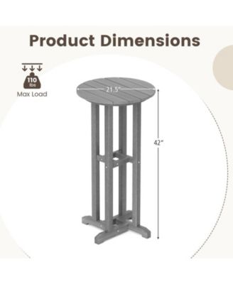 Round Bar Table Patio HDPE Bar Height Dining Table with Slatted Tabletop