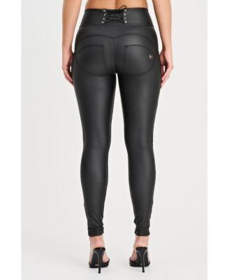 Women's High-Rise Corset Faux Leather Sculpting Pants