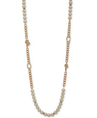 KARL LAGERFELD PARIS - Gold-Tone Pav&eacute;, Imitation Pearl & Curb Chain 36" Strand Necklace