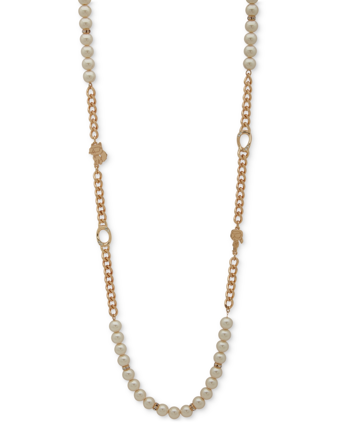 Gold-Tone Pave, Imitation Pearl & Curb Chain 36" Strand Necklace - Peal