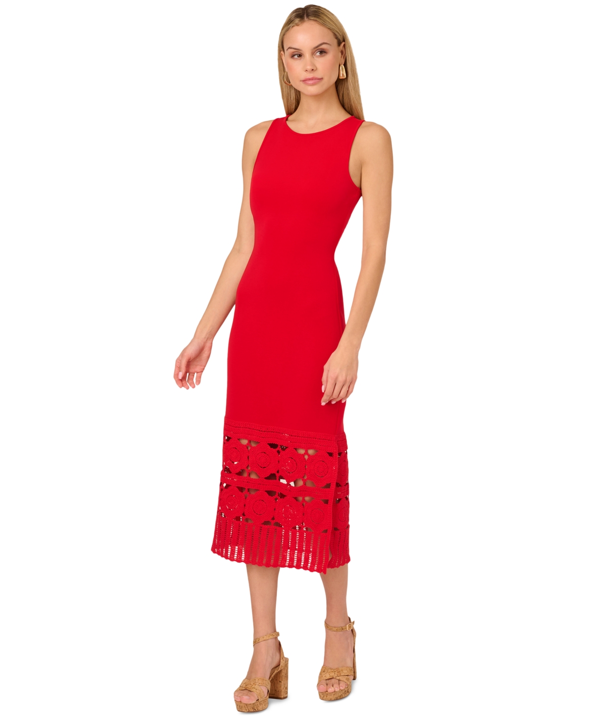 by Adrianna Papell Women's Knit Crochet Sleeveless Midi Dress - Brick Red