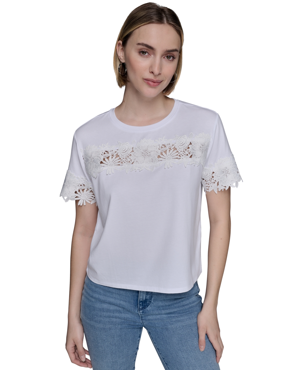 Petite Short-Sleeve Cutout Knit Top - White