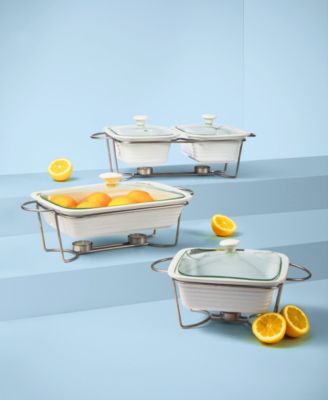 White Rectangle Double Porcelain Baker With Stand