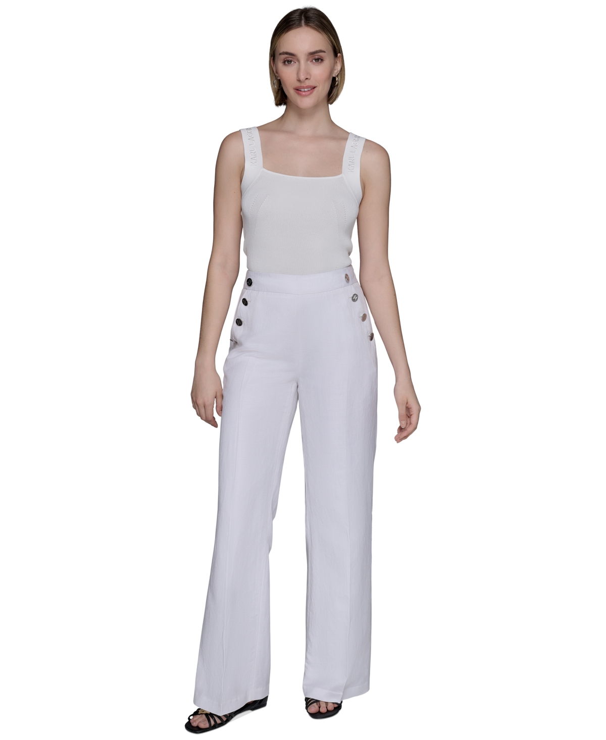 KARL LAGERFELD PETITE BUTTON-TRIM-POCKET PANTS 