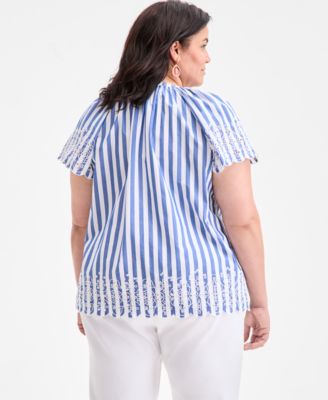 売れ筋商品|||スタイルアンドコー カットソー トップス レディース Women's Cotton Eyelet Flutter-Sleeve Top, Exclusively at Macy's Bold Stripe Blue Style & Co Plus Size Striped Flutter-Sleeve Top, Exclusively