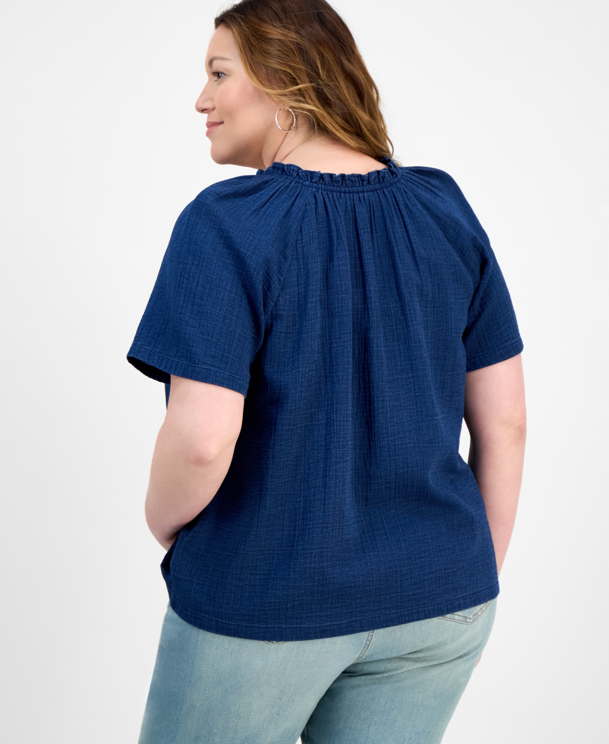 Style & Co Plus Size Short Sleeve V-neck Top, Exclusively At Macy's In Blue