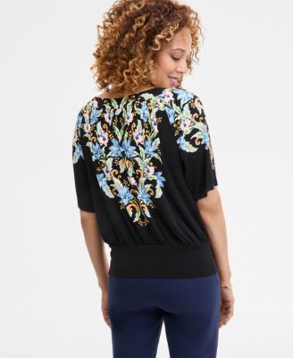 Women's Split-Neck Banded Bottom Top, Exclusively at Macy's