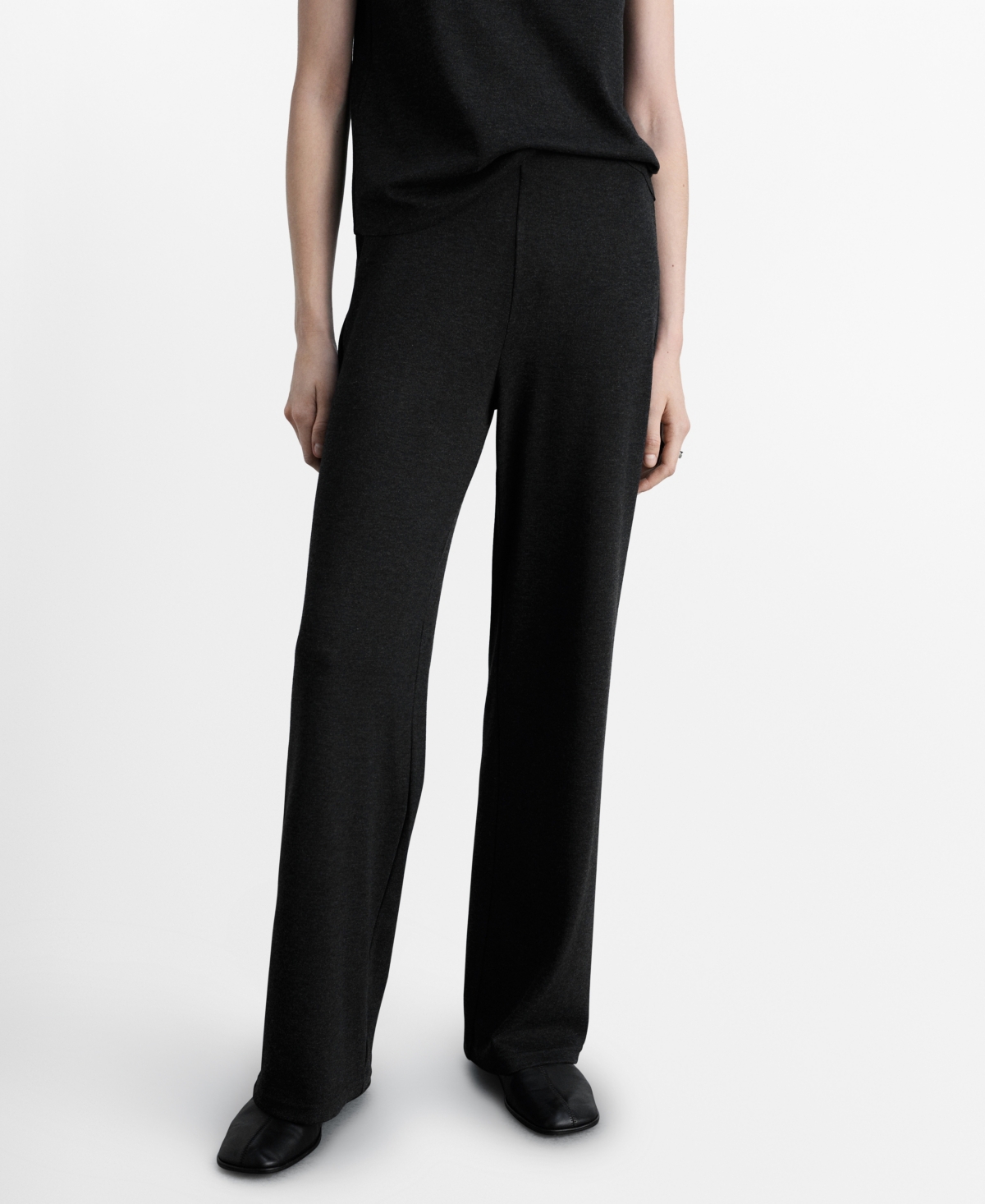 Shop Mango Women's Fine-knit Wide Leg Pants In Dark Heather Gray