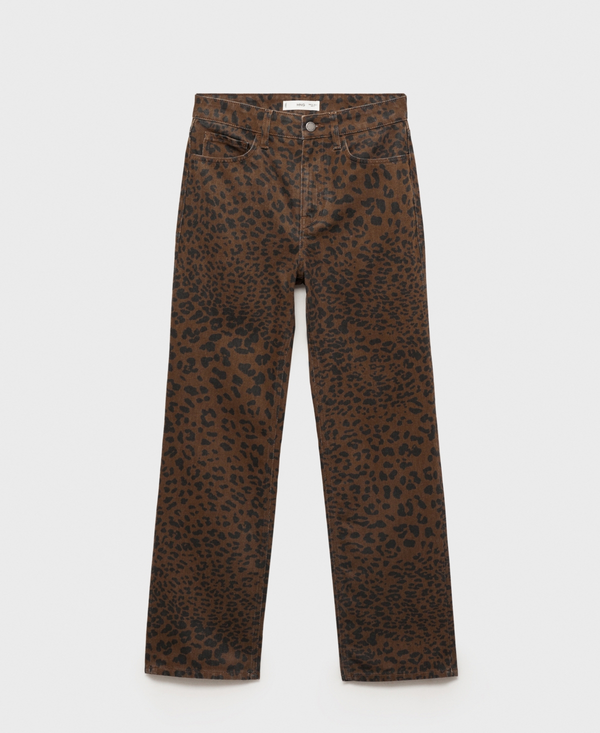 Mango Leopard Print Straight Leg Jeans In Chocolate