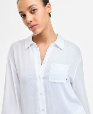 Women's Gauze Collared Button-Front Beach Shirt