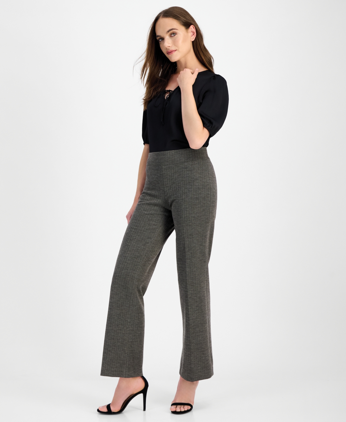 Anne Klein Women's Mid-rise Pull-on Wide-leg Pants In Multi