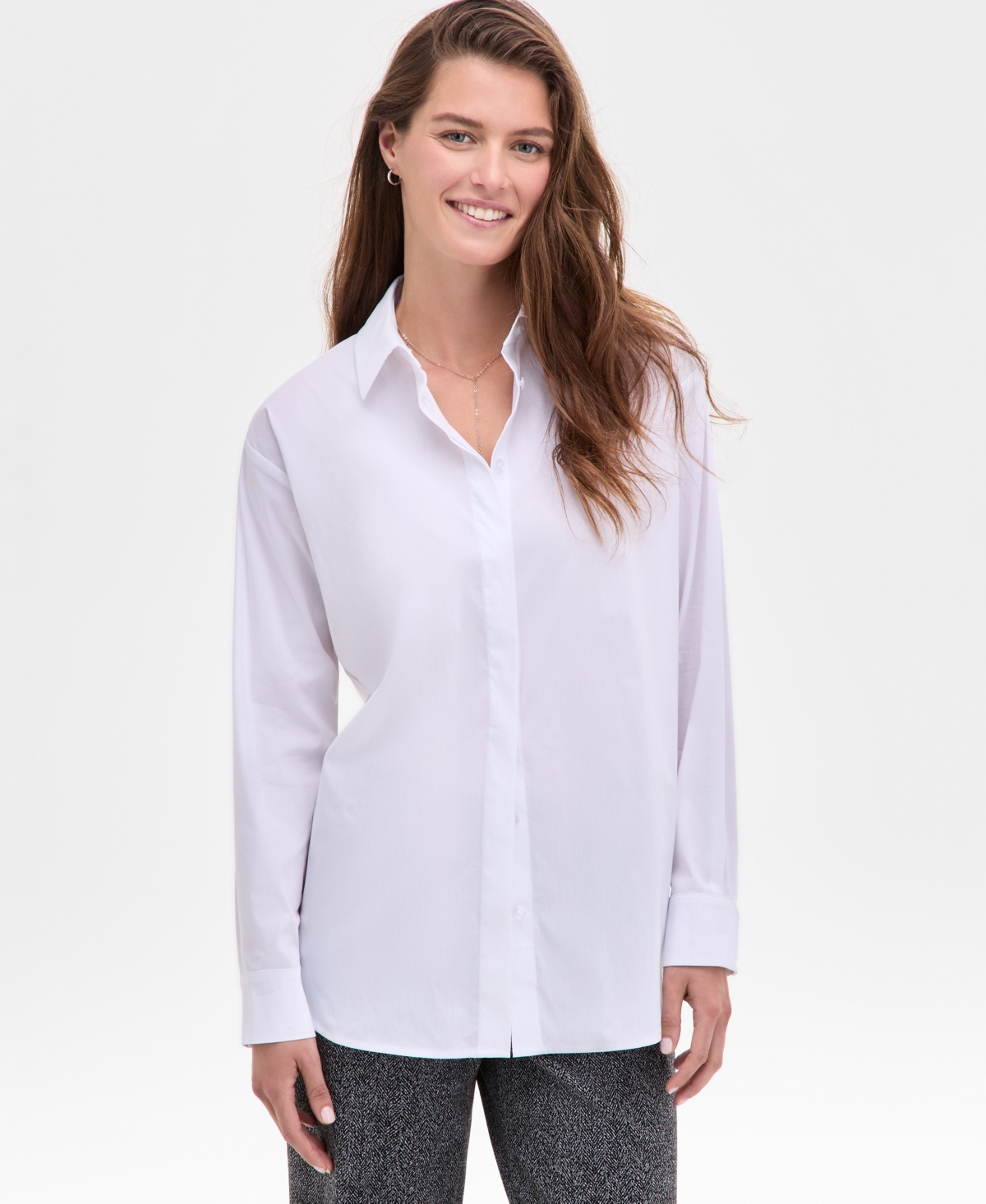 Women's Button-Front Drop-Shoulder Shirt - Bright White