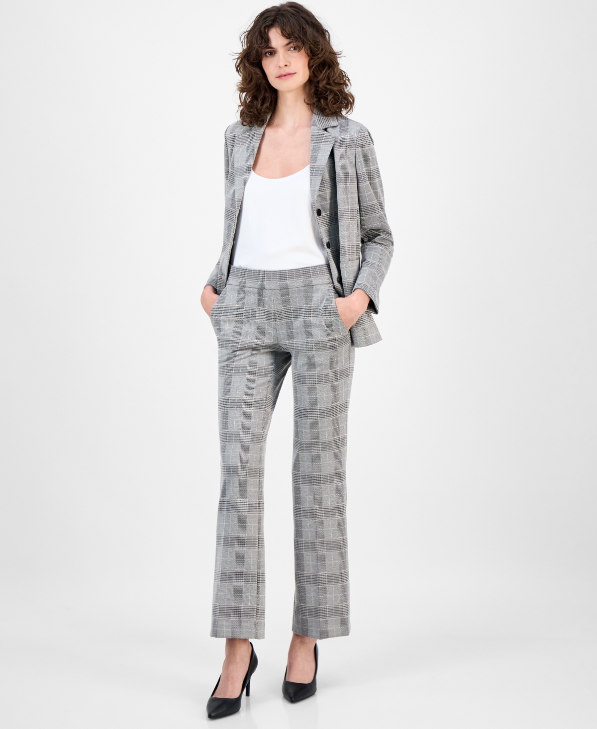 Women's Glen Plaid Pull-On Full-Length Pants - Anne Black Multi