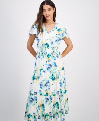 Petite Print Short-Sleeve Maxi Dress
