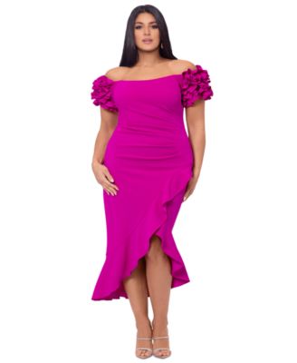 XSCAPE - Plus Size Ruffled Off-The-Shoulder Midi Dress